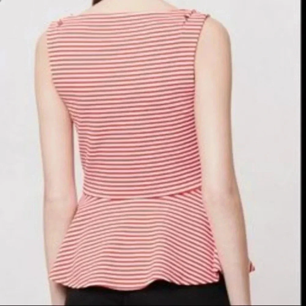 Anthropologie Red and White Striped Peplum Blouse - Picture 3 of 8